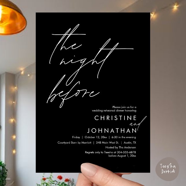 The Night Before Romantic Wedding Rehearsal Dinner Invitation (The Night Before Romantic Wedding Rehearsal Dinner Invitation Card, PDF, in Classy Black)