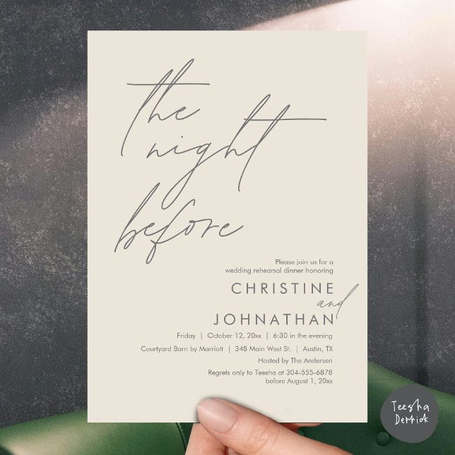 The Night Before Romantic Wedding Rehearsal Dinner Invitation (The Night Before Romantic Wedding Rehearsal Dinner Invitation Card, PDF, in Cream Grey)