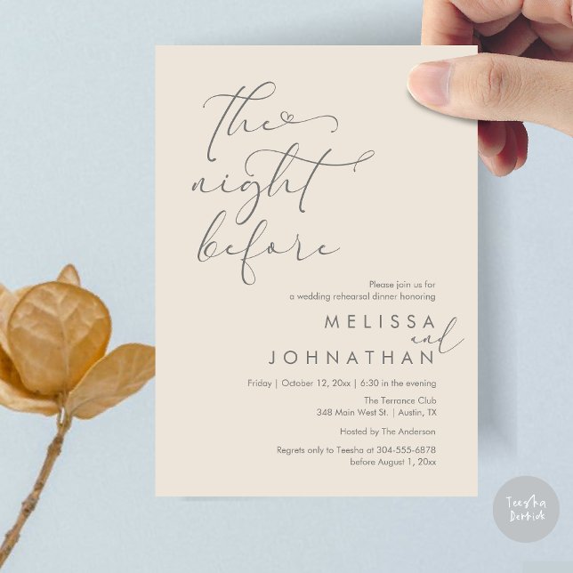 The Night Before Romantic Wedding Rehearsal Dinner Invitation (The Night Before, Romantic Wedding Rehearsal Dinner Invitation Card, PDF, Cream Grey)