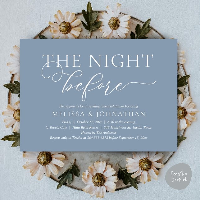 The Night Before Romantic Wedding Rehearsal Dinner Invitation (The Night Before, Romantic Wedding Rehearsal Dinner Invitation Card, PDF, Dusty Blue)
