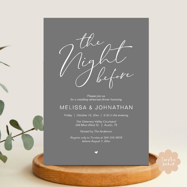 The Night Before Romantic Wedding Rehearsal Party Invitation (The Night Before Romantic Modern Wedding Rehearsal Dinner Aesthetic Invites PDF Classy Dark Grey)