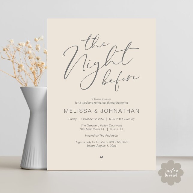 The Night Before Romantic Wedding Rehearsal Party Invitation (The Night Before Romantic Modern Wedding Rehearsal Dinner Aesthetic Invites PDF Classy Cream Grey)