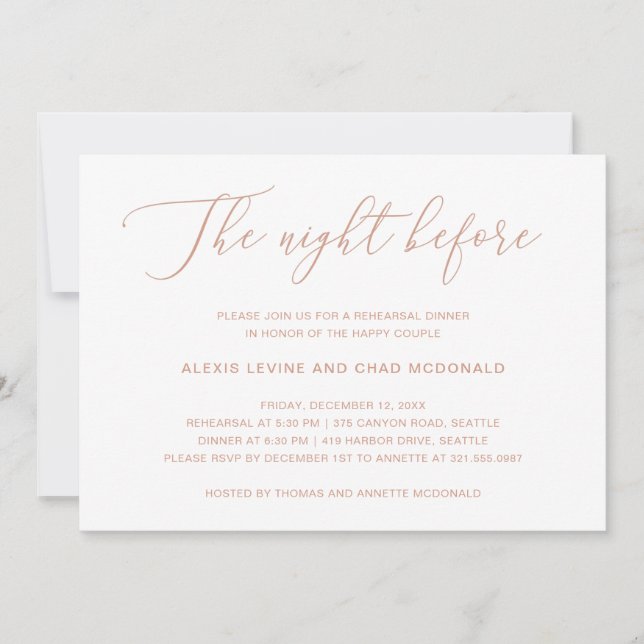 The Night Before Rose Gold Modern Rehearsal Dinner Invitation (Front)