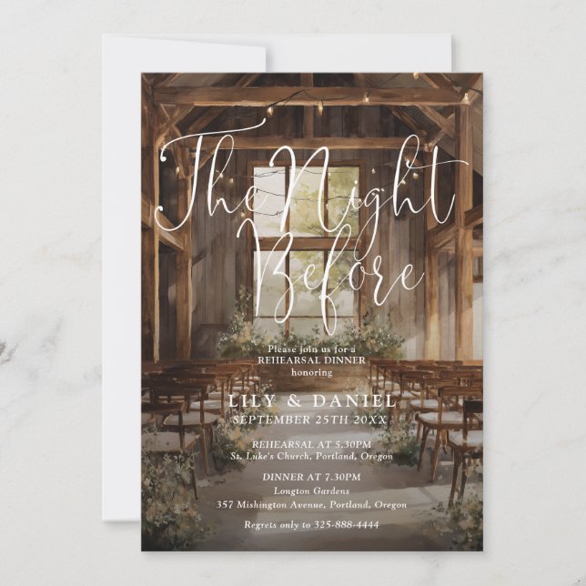 The Night Before Rustic Boho Barn Rehearsal Dinner Invitation (Front)