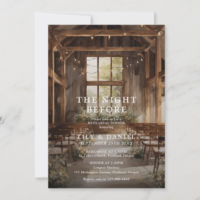 The Night Before Rustic Boho Barn Rehearsal Dinner Invitation (Front)