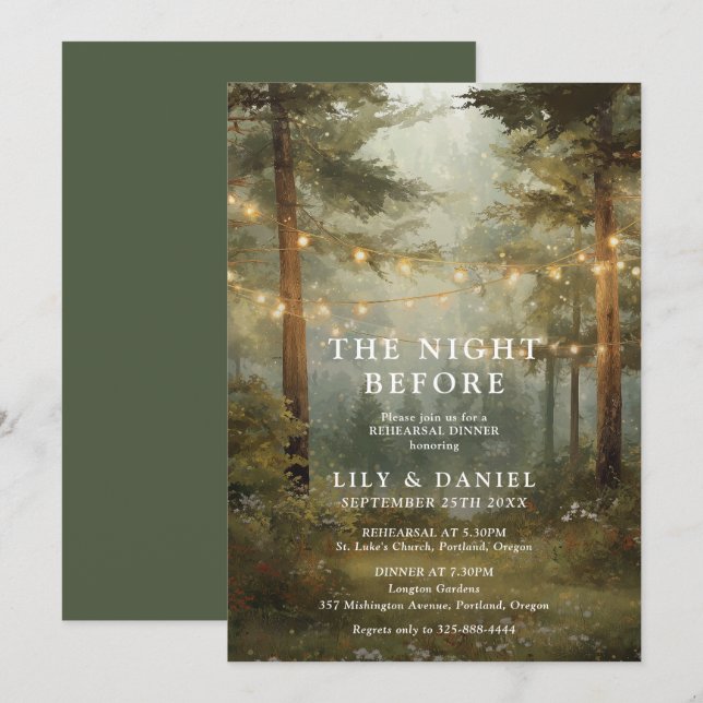 The Night Before Rustic Forest Rehearsal Dinner Invitation (Front/Back)