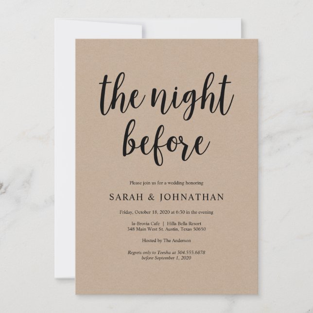 The night before, Rustic Wedding Rehearsal Dinner Invitation (Front)