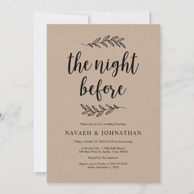 The night before, Rustic Wedding Rehearsal Dinner Invitation (Front)