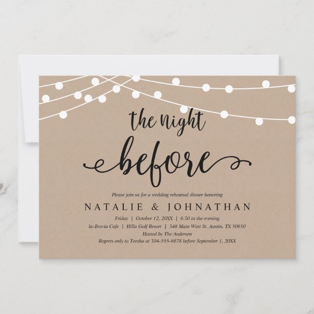 The night Before, Rustic Wedding Rehearsal Dinner Invitation (Front)