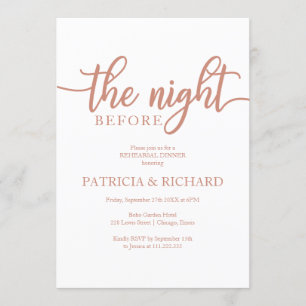 The Night Before Simple Rose Gold Rehearsal Dinner Invitation
