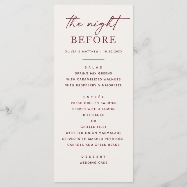 The Night Before | Soft Ivory Rehearsal Dinner Menu (Front)