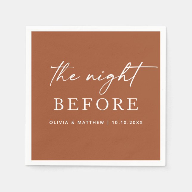 The Night Before. Terracotta Fall Rehearsal Dinner Napkin (Front)