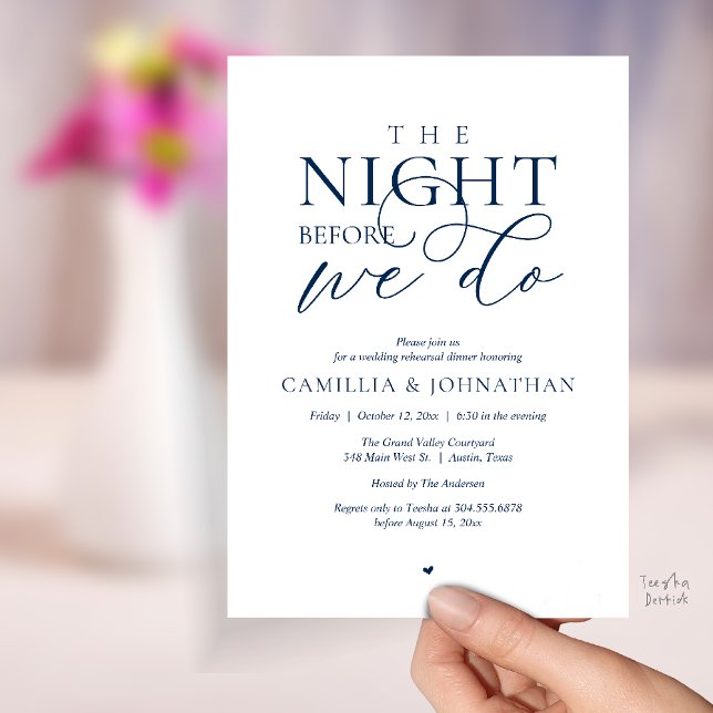 “The Night Before We Do” Modern Rehearsal Dinner Invitation (“The Night Before We Do” Modern Classy Rehearsal Dinner Reception Invitation Card Navy Blue)