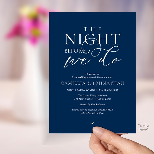 “The Night Before We Do” Modern Rehearsal Dinner Invitation (“The Night Before We Do” Modern Classy Rehearsal Dinner Reception Invitation Card Navy Blue)