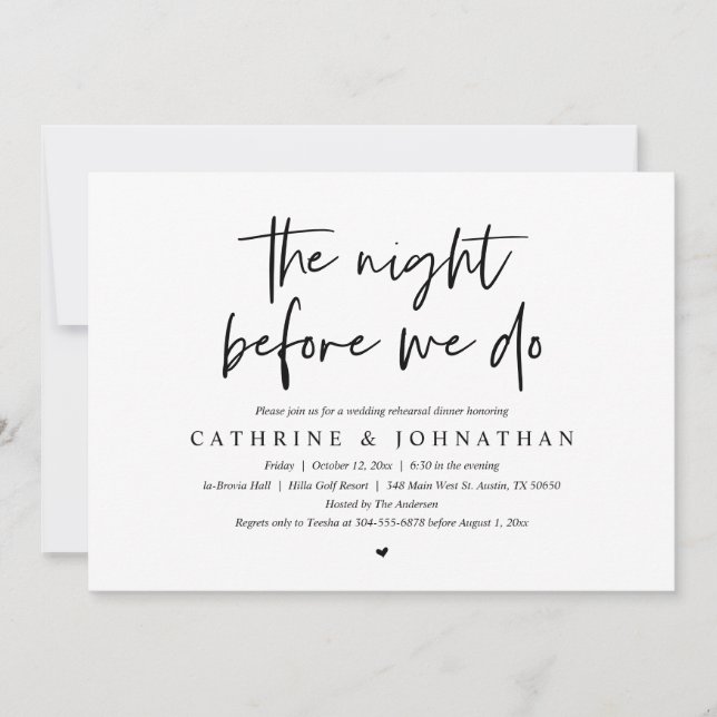 The night before we do, Wedding Rehearsal Dinner Invitation (Front)