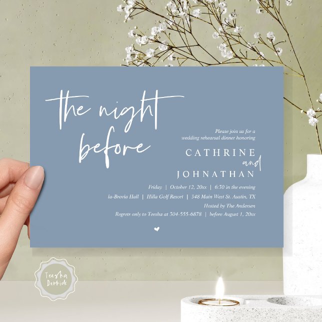 The night before, Wedding Rehearsal Dinner Invitation (The night before, Wedding Rehearsal Dinner Invitation Card, PDF, in Dusty Blue)