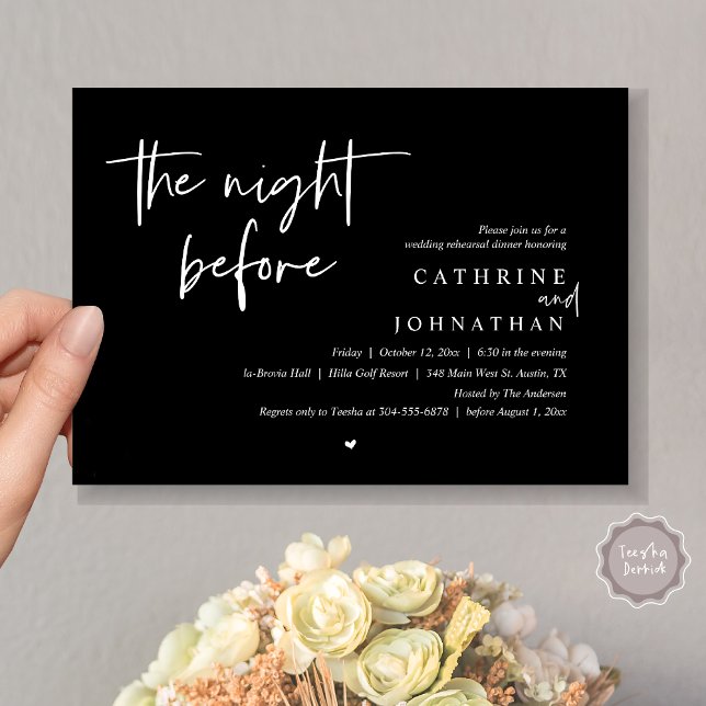 The night before, Wedding Rehearsal Dinner Invitation (The night before, Wedding Rehearsal Dinner Invitation Card, PDF, in Classy Black)