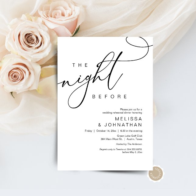 The Night Before, Wedding Rehearsal Dinner Invitation (The Night Before, Wedding Rehearsal Dinner Invitation Card, Modern romantic theme, Digital download)