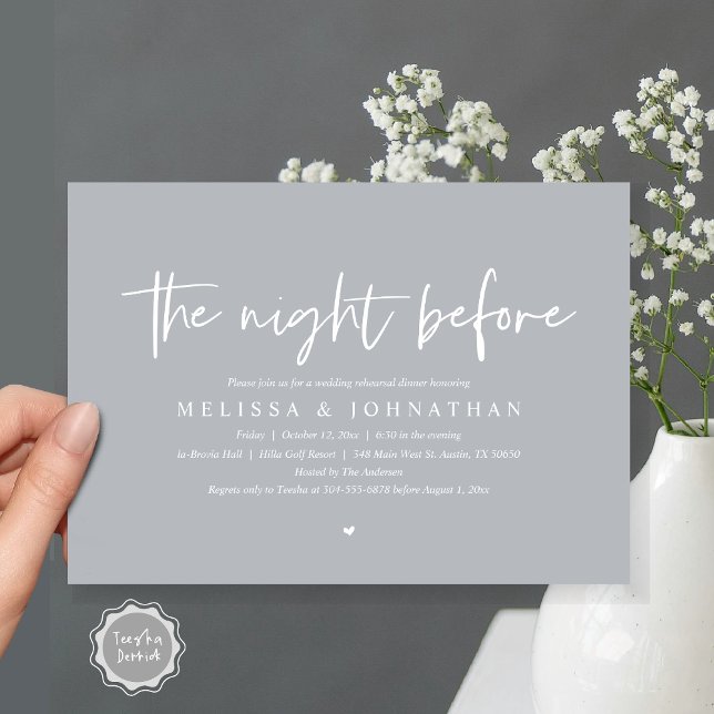 The Night Before, Wedding Rehearsal Dinner Invitation (The Night Before, Wedding Rehearsal Dinner Invitation Card, Modern Casual Script, in chill grey)