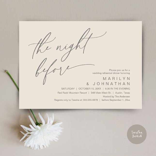 The Night Before, Wedding Rehearsal Dinner Party Invitation (The Night Before, Romantic Modern Wedding Rehearsal Dinner Party Invitation Card PDF Cream Grey)