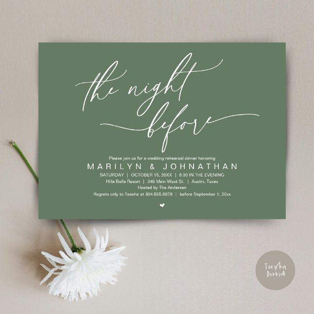 The Night Before, Wedding Rehearsal Dinner Party Invitation (The Night Before, Romantic Modern Wedding Rehearsal Dinner Party Invitation Card PDF Sage Green)