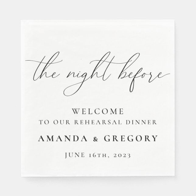The Night Before Wedding Rehearsal Dinner Welcome  Napkin (Front)