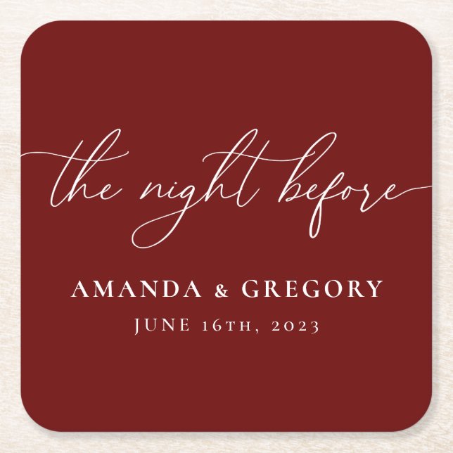 The Night Before Wedding Rehearsal Dinner Welcome  Square Paper Coaster (Front)