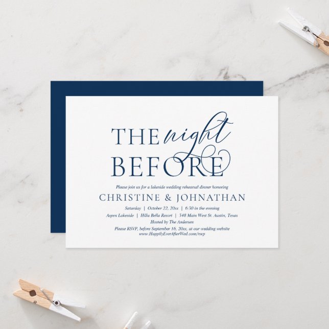 The Night Before, Wedding Rehearsal Party Dinner Invitation (Front/Back In Situ)