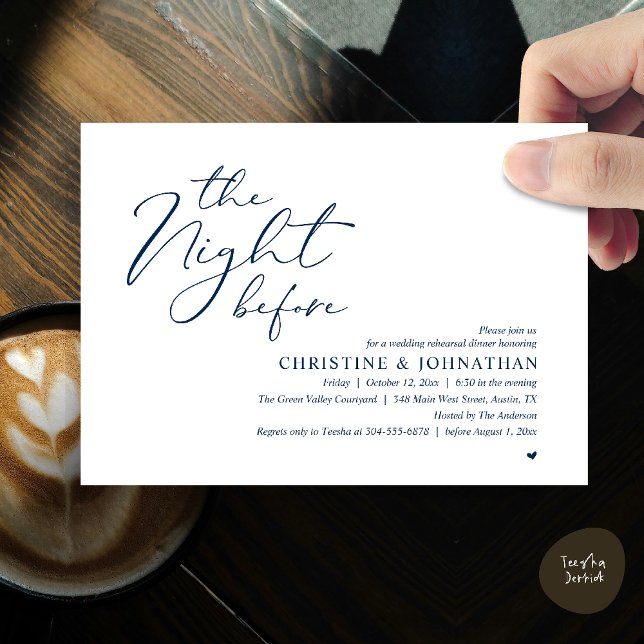 The Night Before Wedding Rehearsal Romantic Dinner Invitation (The Night Before Wedding Rehearsal Romantic Dinner Invitation Card in Navy Blue)