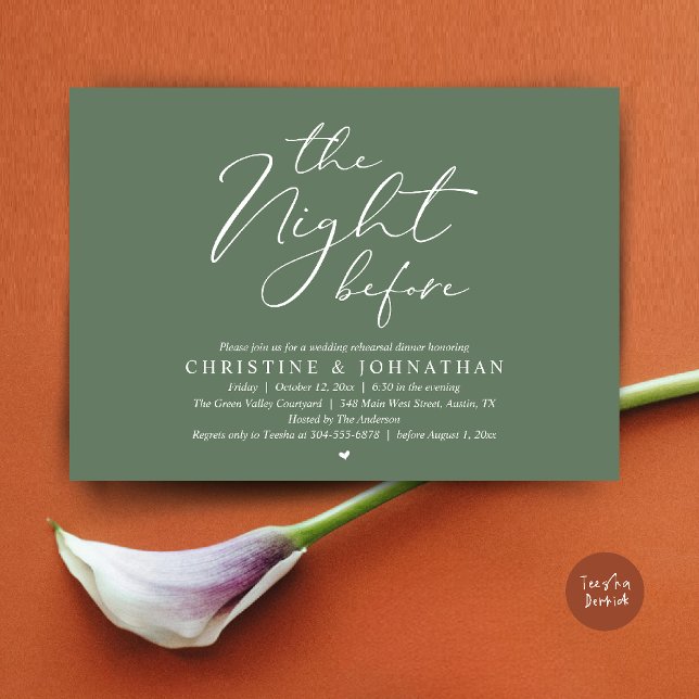 The Night Before Wedding Rehearsal Romantic Dinner Invitation (The Night Before Wedding Rehearsal Romantic Dinner Invitation Card in Sage Green)