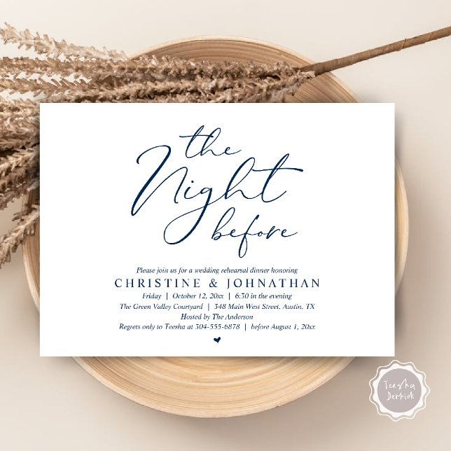The Night Before Wedding Rehearsal Romantic Dinner Invitation (The Night Before Wedding Rehearsal Romantic Dinner Invitation Card in Navy Blue)