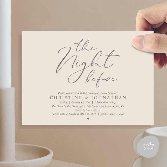 The Night Before Wedding Rehearsal Romantic Dinner Invitation (The Night Before Wedding Rehearsal Romantic Dinner Invitation Card in Cream Grey)
