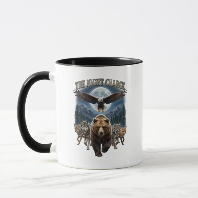 The Night Charge: Eagle Bear Wolf Forest Guardians Mug (Left)