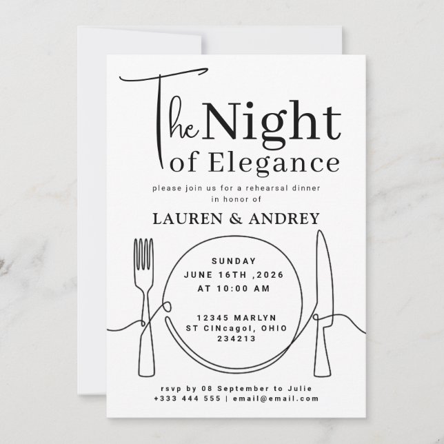 The Night of Elegance Photo Rehearsal Dinner Invitation (Front)