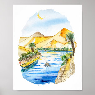 The Nile River Egypt Watercolor Art Poster