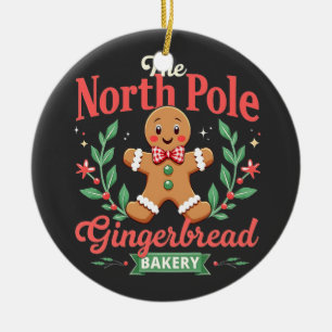 The North Pole Gingerbread Bakery Christmas  Ceramic Ornament
