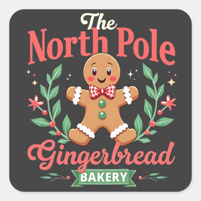 The North Pole Gingerbread Bakery Christmas  Square Sticker (Front)