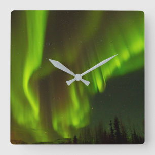 The Northern Lights   Fairbanks, Alaska Square Wall Clock