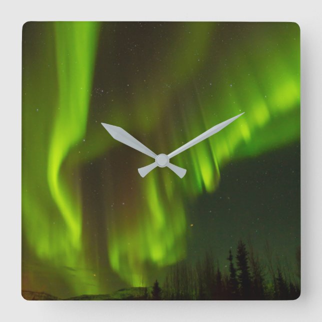 The Northern Lights | Fairbanks, Alaska Square Wall Clock (Front)