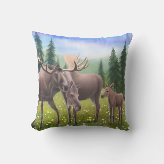 The Northern Moose Family Pillow (Front)