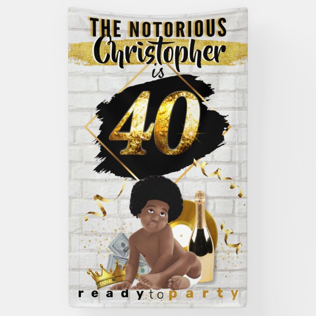 The Notorious 40th Birthday Black|Gold 90s Hip Hop Banner (Vertical)