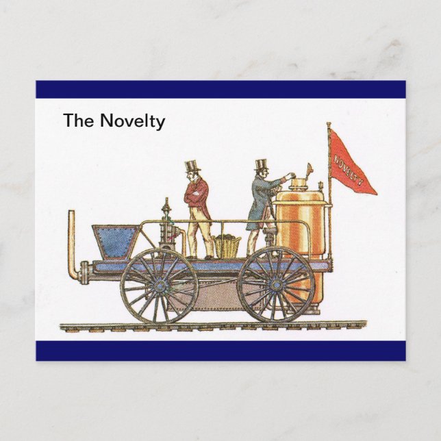 The Novelty, early steam train Postcard (Front)