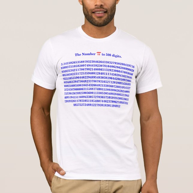 The Number PI to 500 digits. 3.14159265... SHIRT (Front)