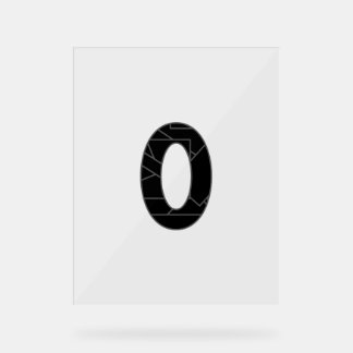 The number zero (0) in black acrylic sign