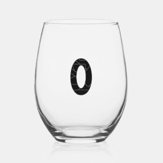 The number zero (0) in black stemless wine glass