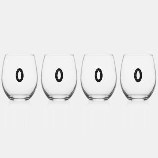 The number zero (0) in black stemless wine glass