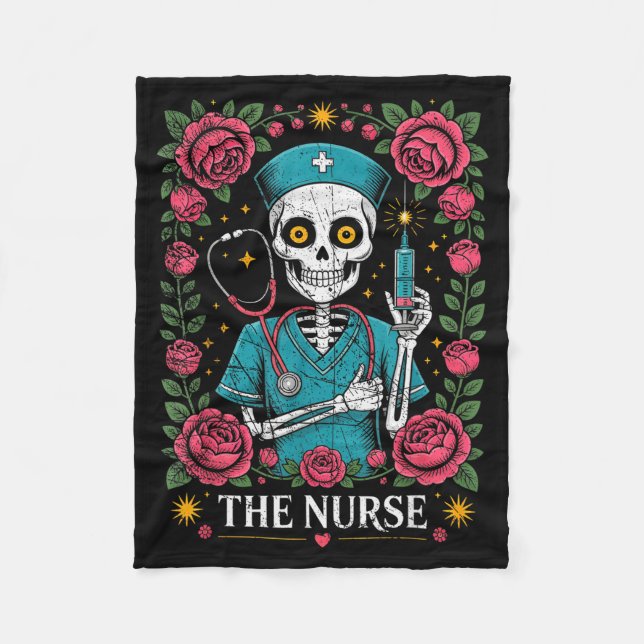 The Nurse Skeleton And Flower  Fleece Blanket (Front)