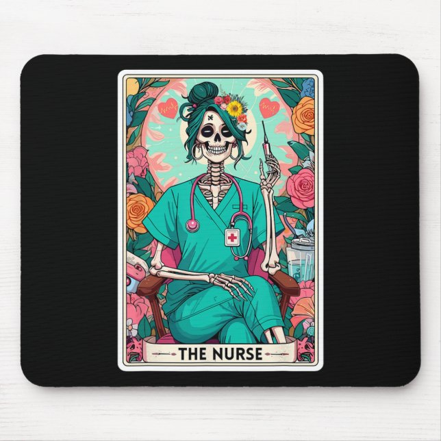 The Nurse Tarot Card Funny Skeleton Nurse Witchy M Mouse Pad (Front)