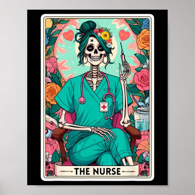 The Nurse Tarot Card Funny Skeleton Nurse Witchy M Poster (Front)