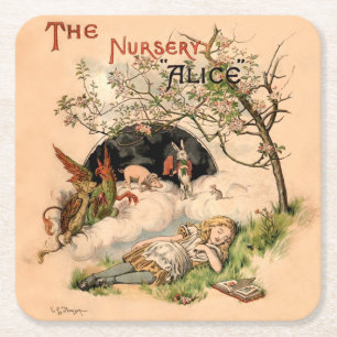 The Nursery Alice 1890 Vintage Wonderland Cover Square Paper Coaster
